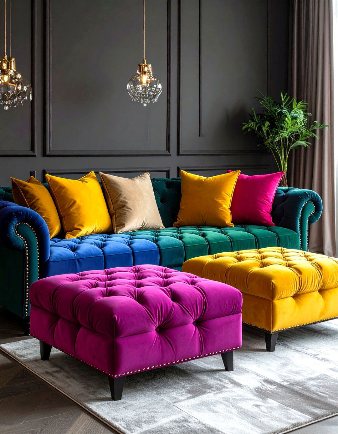 Tufted Seating with Nailhead Detailing - 20 Glam Living Room Ideas