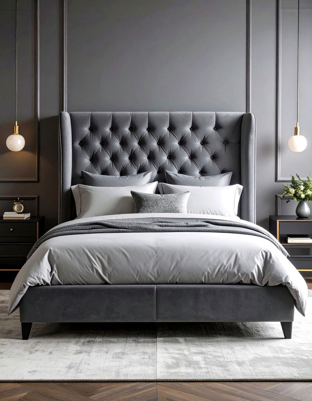 Tufted Velvet Grey Headboard - 20 Grey Headboard Bedroom Ideas
