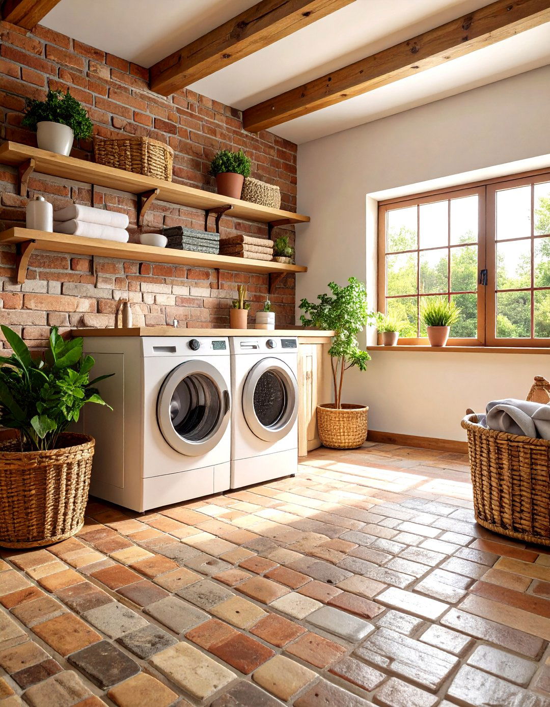 Tumbled Brick Floor Laundry Room Rustic Character - 20 Brick Floor Laundry Room Ideas