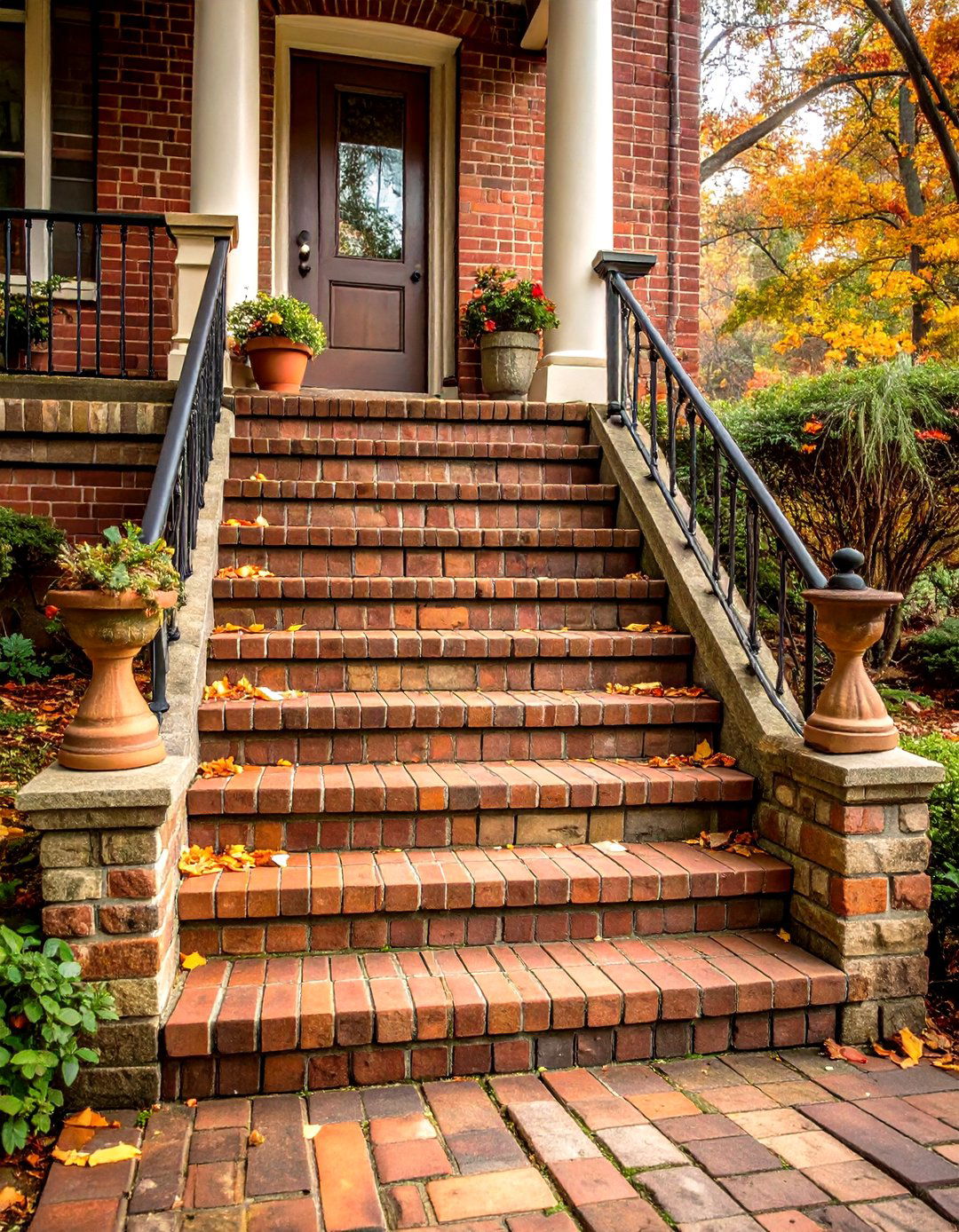 Tumbled Brick Steps with Rustic Character - 20 Brick Front Steps Design Ideas