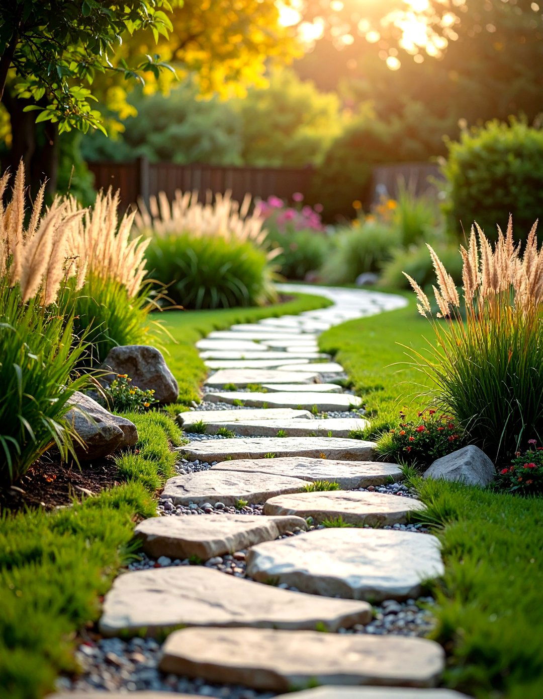Tumbled Stone Rock Walkway with Weathered Finish Aesthetic - 20 Rock Walkway Ideas