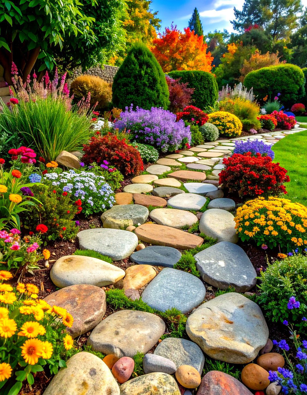 Tumbled Stones - 20 Stone Garden Edging Ideas