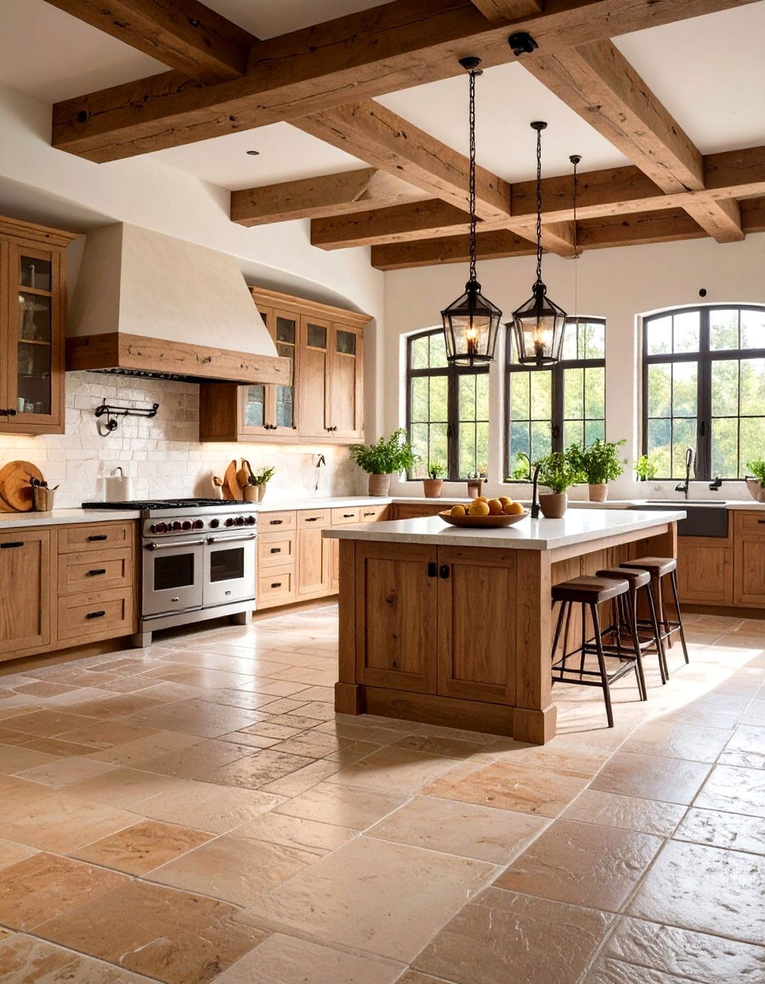 Tumbled Travertine Floor Kitchen with Rustic Mediterranean Charm - 20 Travertine Floor Kitchen Ideas