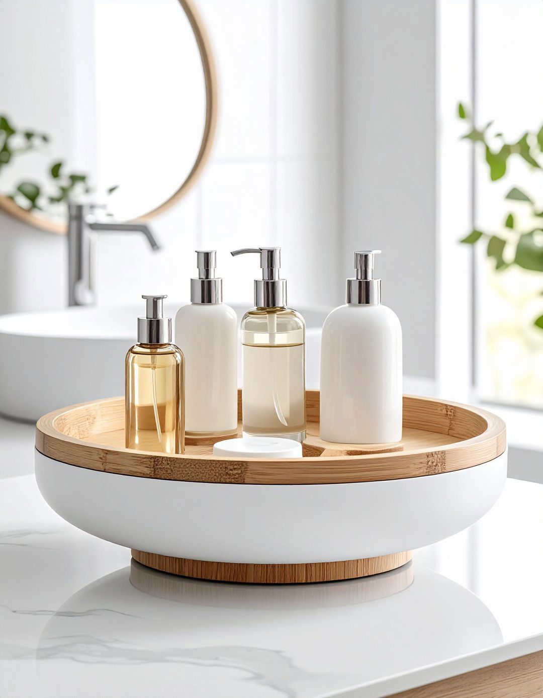 Turntable Bathroom Organization with Lazy Susans - 20 Bathroom Organization Ideas
