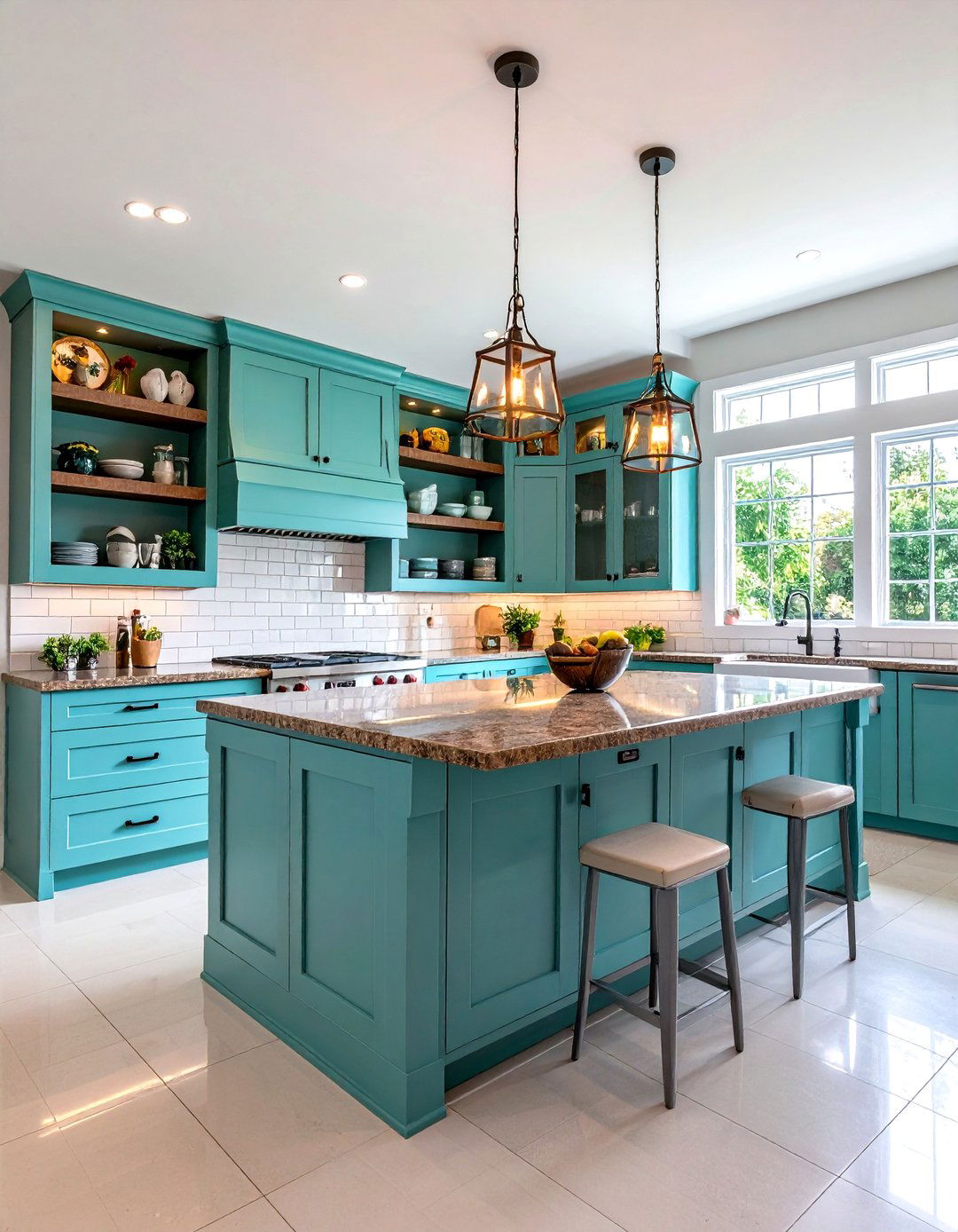 Turquoise Blue Kitchen Cabinets with Brown Granite Open Shelving - 20 blue kitchen cabinets with brown granite countertops