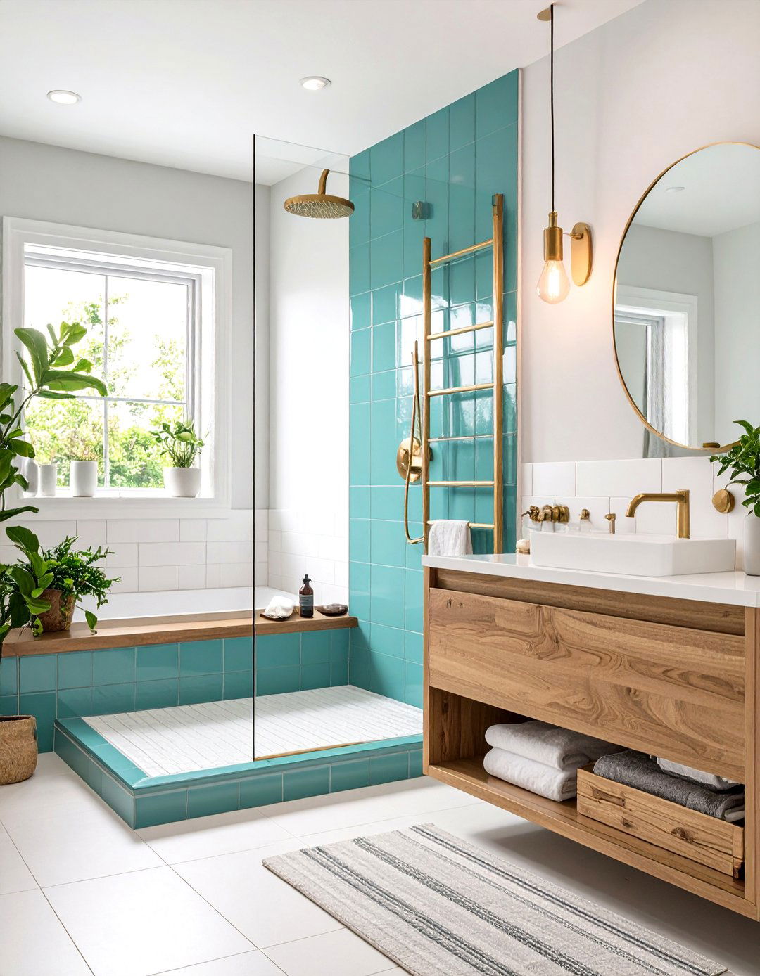 Turquoise Blue Tile Accents for Tropical Vibes - 20 Blue Tile Bathroom Ideas