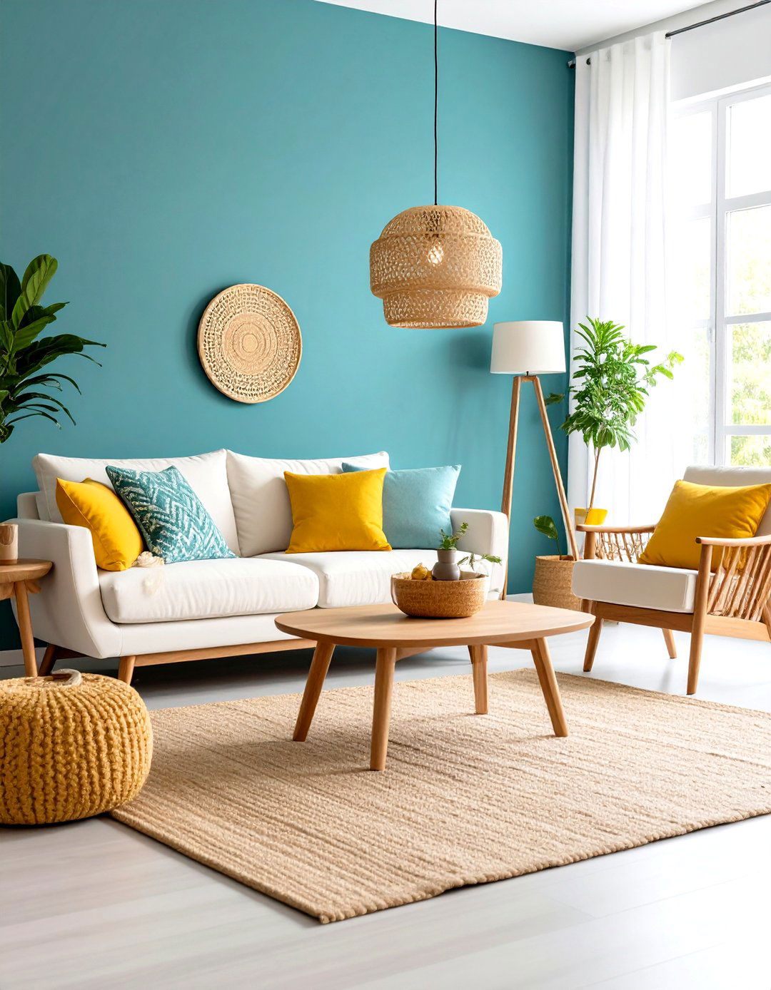 Turquoise Blue and Lemon Yellow Modern Minimalist Living Room - 20 Yellow and Blue Living Room Ideas