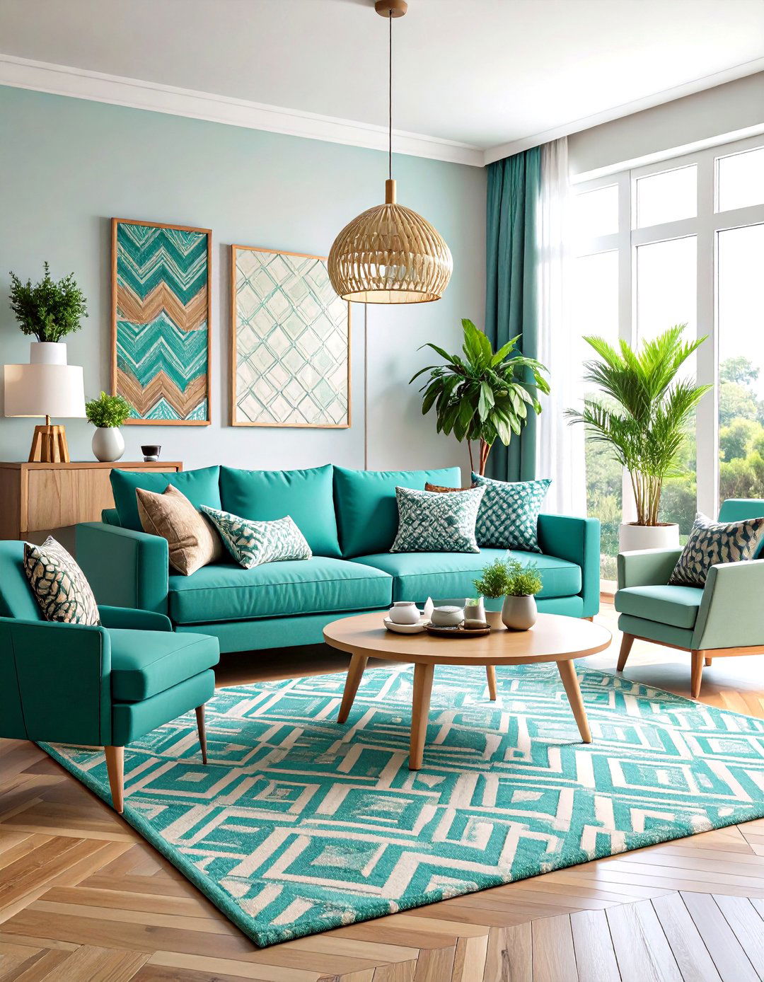Turquoise Geometric Patterns - 20 Turquoise Living Room Ideas