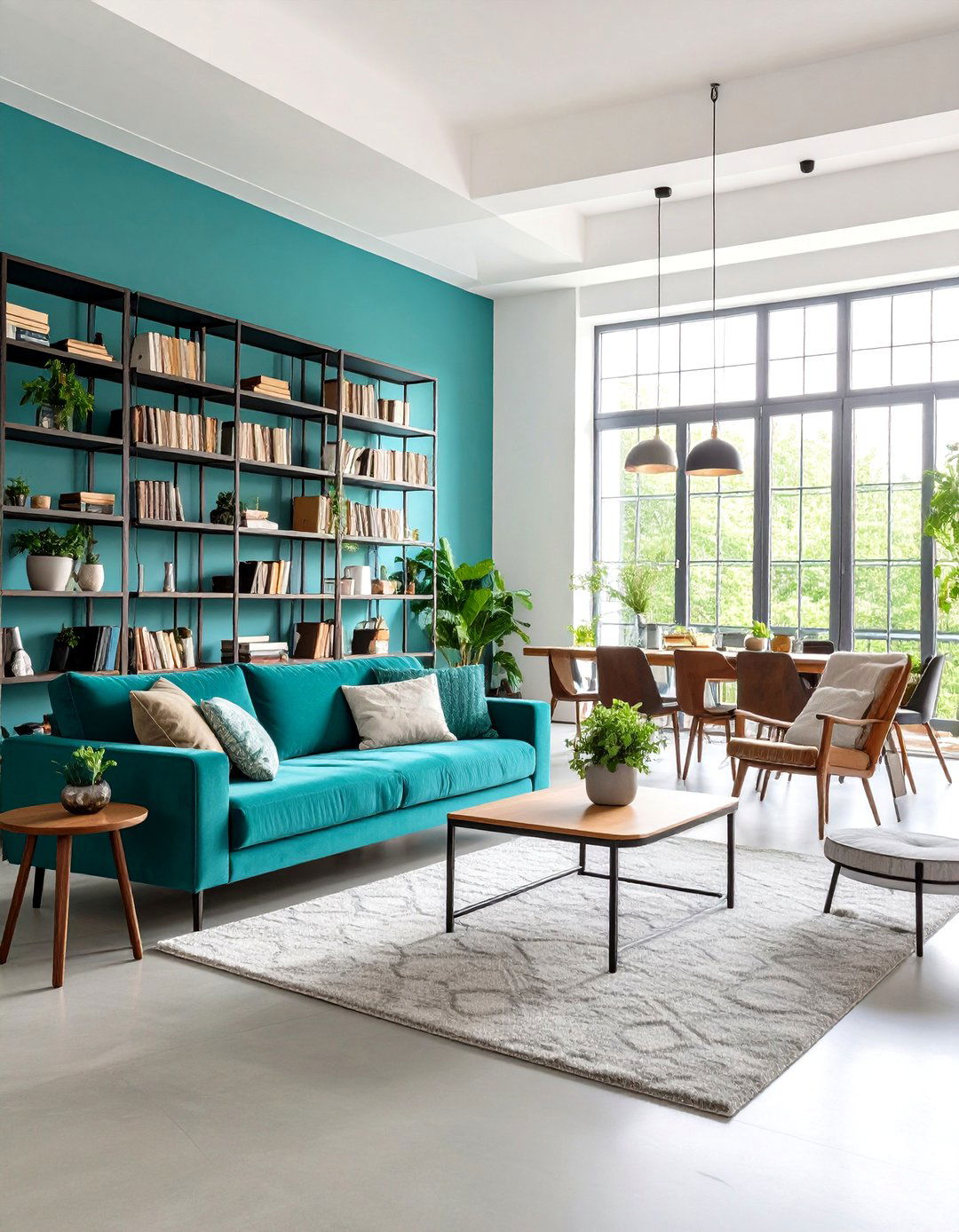 Turquoise Industrial Elements - 20 Turquoise Living Room Ideas