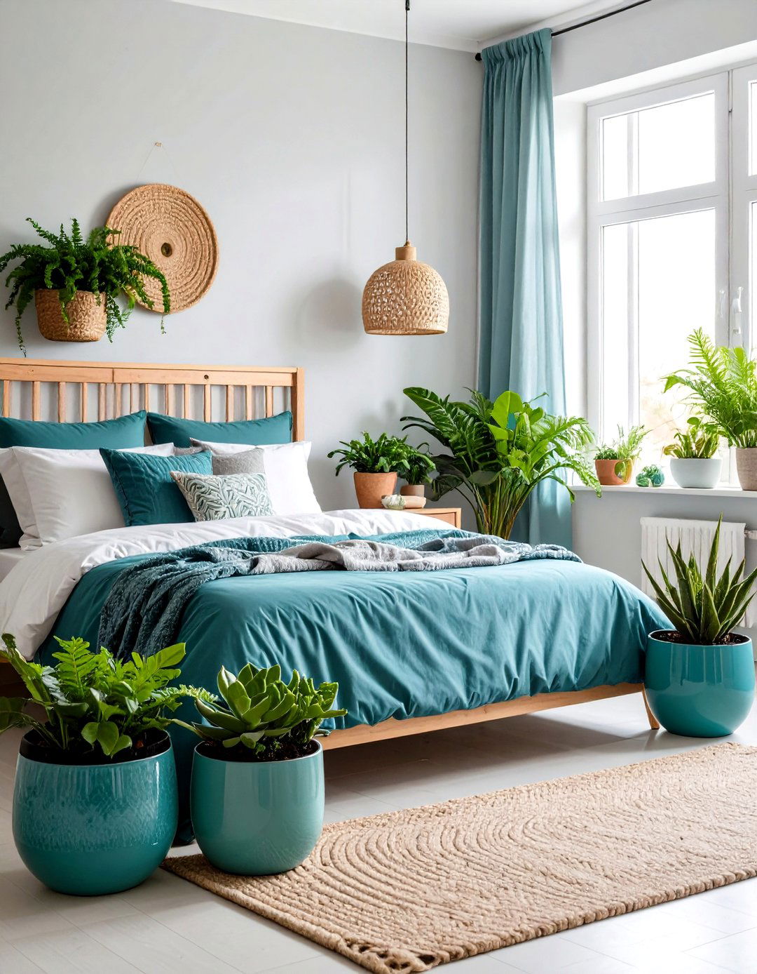 Turquoise Planters and Greenery - 20 Turquoise Bedroom Ideas
