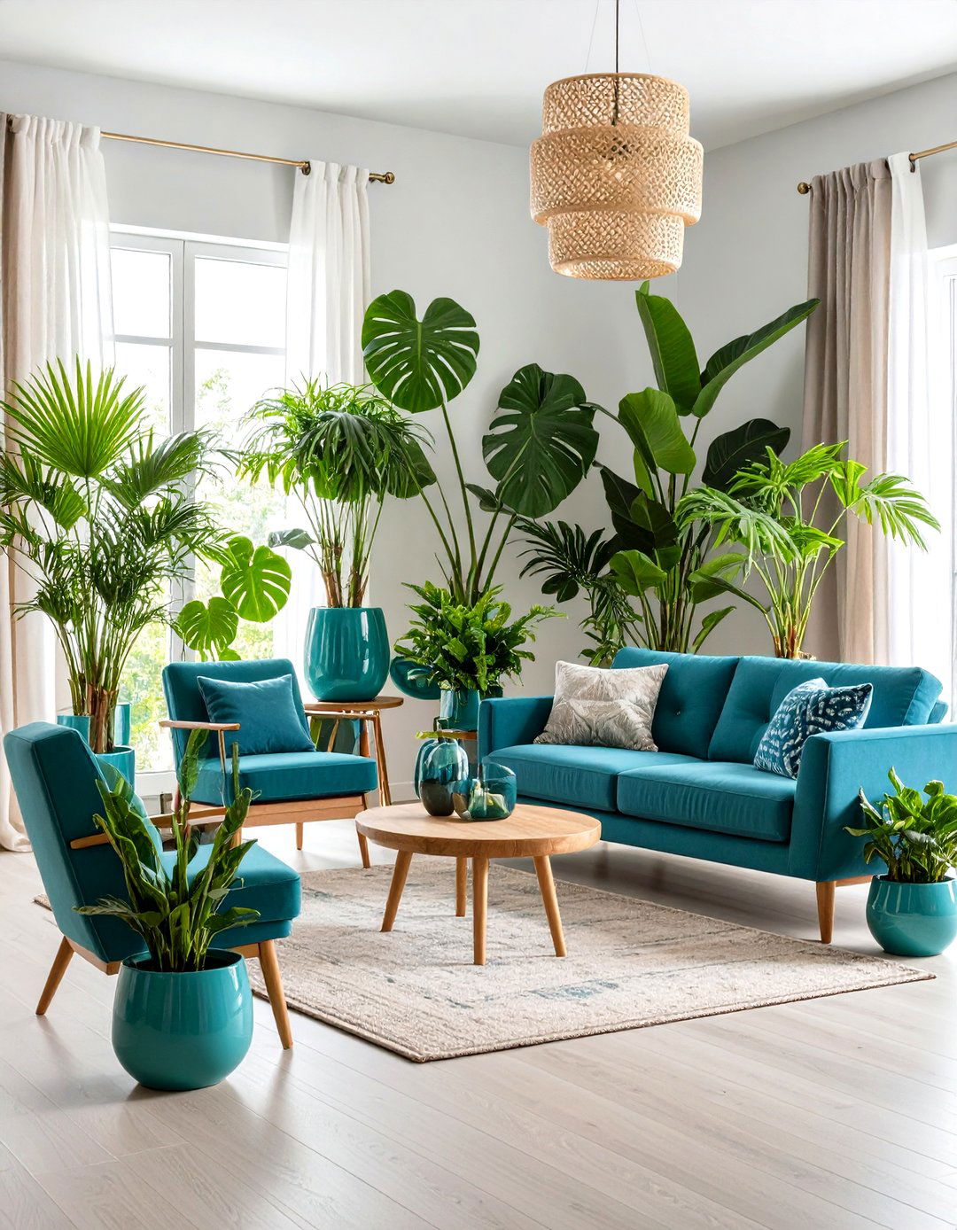Turquoise Plants and Greenery - 20 Turquoise Living Room Ideas