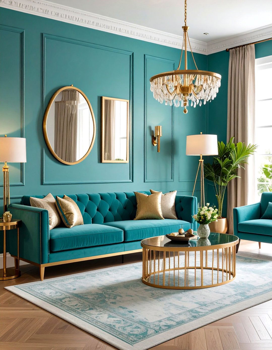 Turquoise and Brass Accents - 20 Turquoise Living Room Ideas