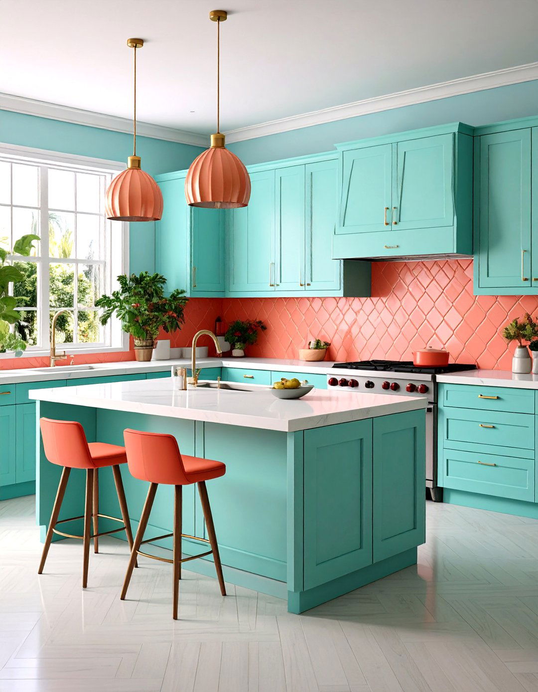 Turquoise and Coral Retro Kitchen - 20 Retro Kitchen Ideas