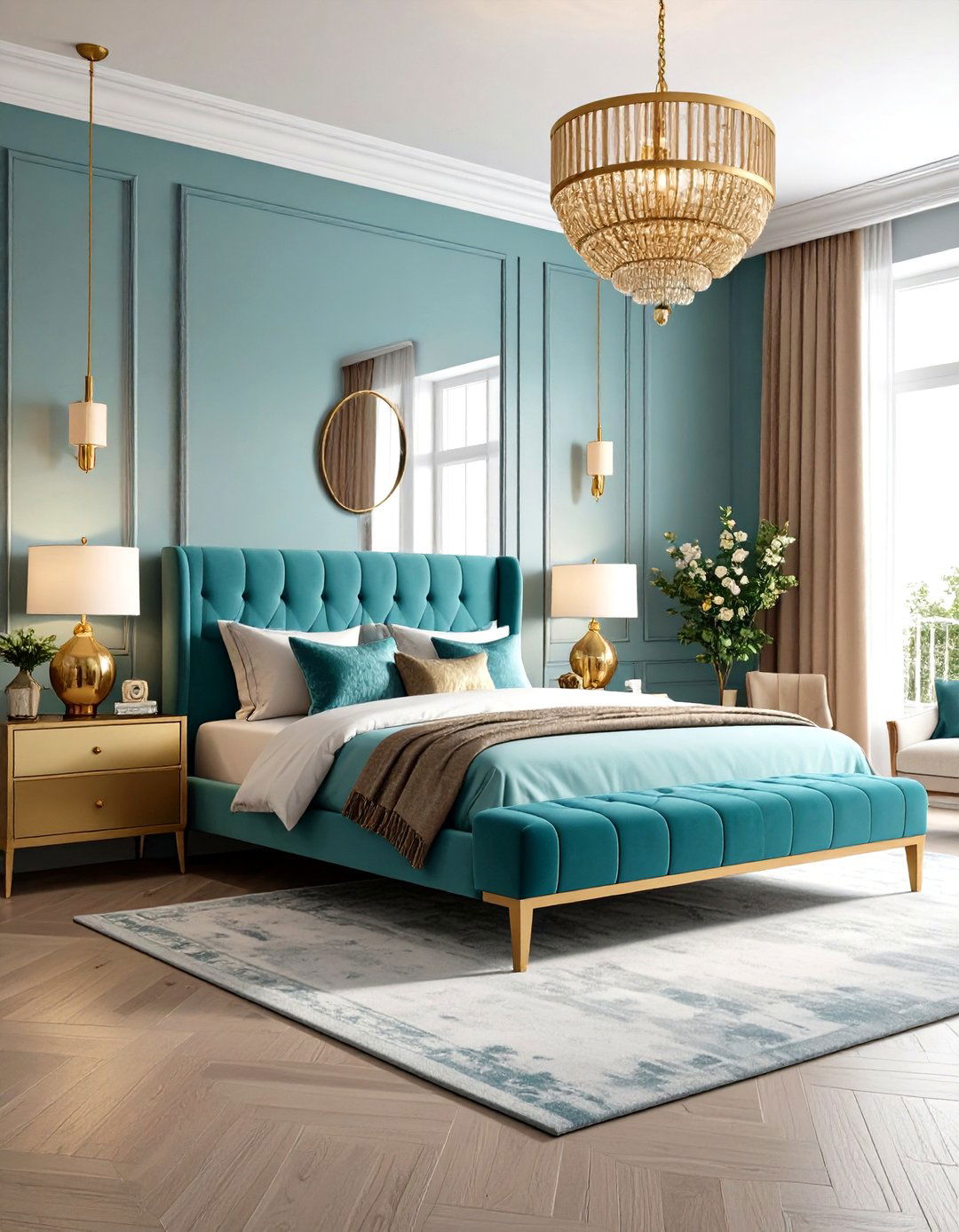 Turquoise and Gold Accents - 20 Turquoise Bedroom Ideas