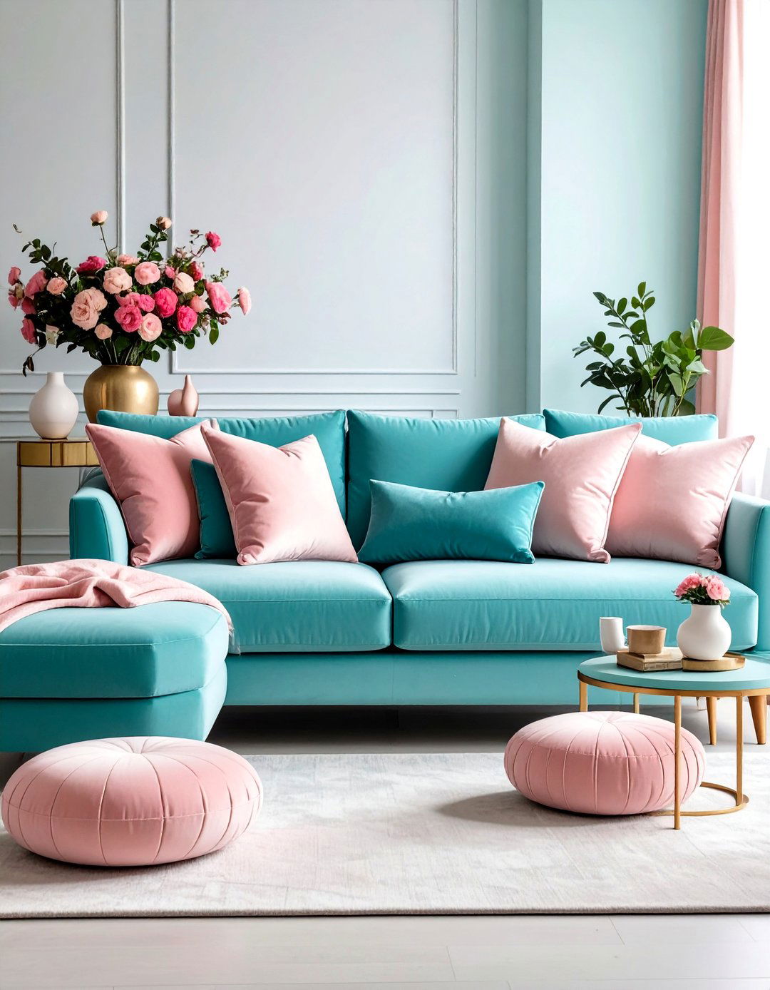 Turquoise and Pink Complement - 20 Turquoise Living Room Ideas