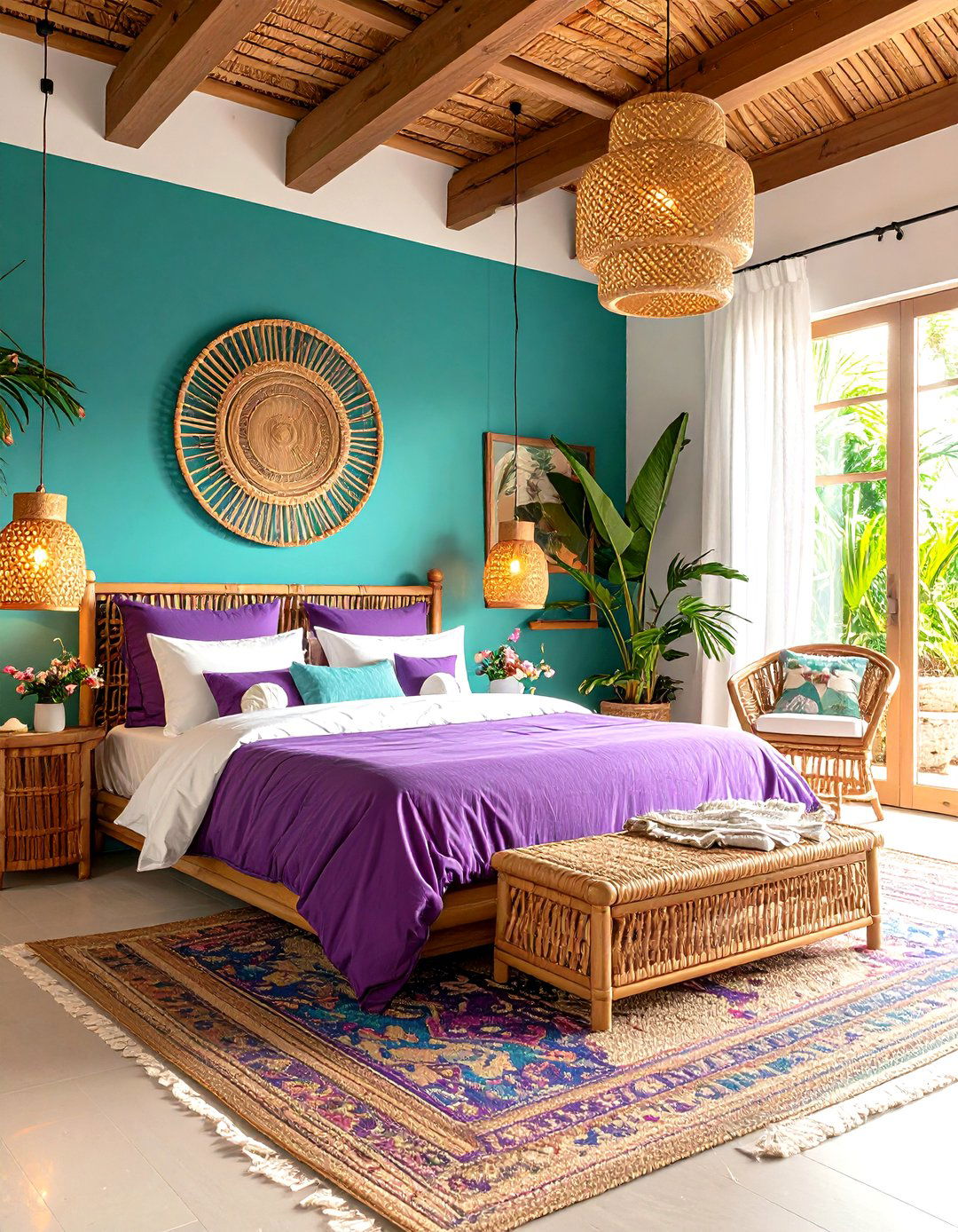 Turquoise and Violet Tropical Paradise Retreat - 20 Blue and Purple Bedroom Ideas