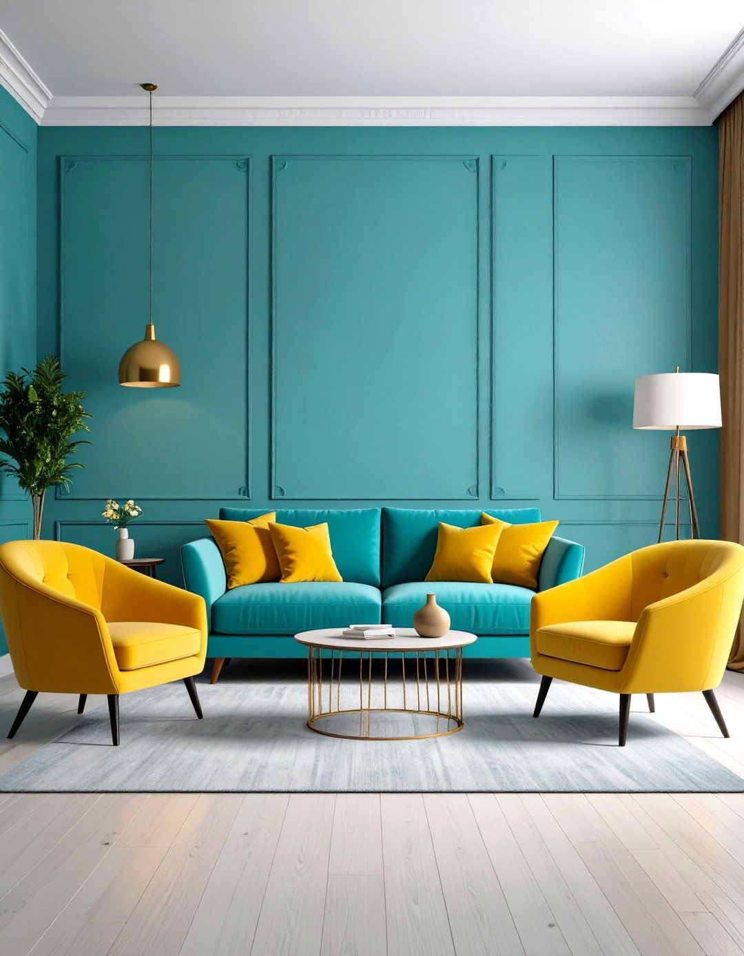 Turquoise and Yellow Contrast - 20 Turquoise Living Room Ideas