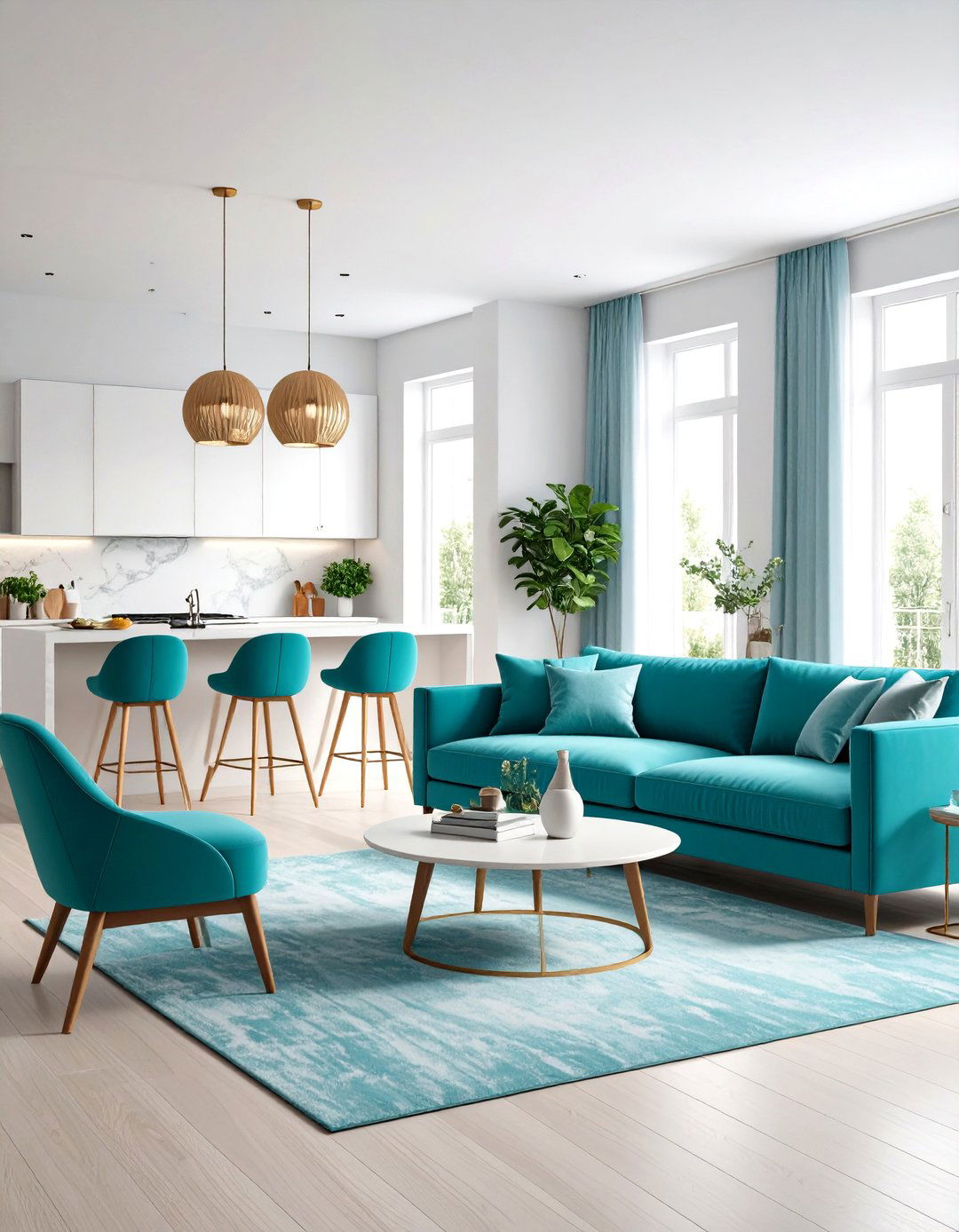 Turquoise in Open Floor Plans - 20 Turquoise Living Room Ideas