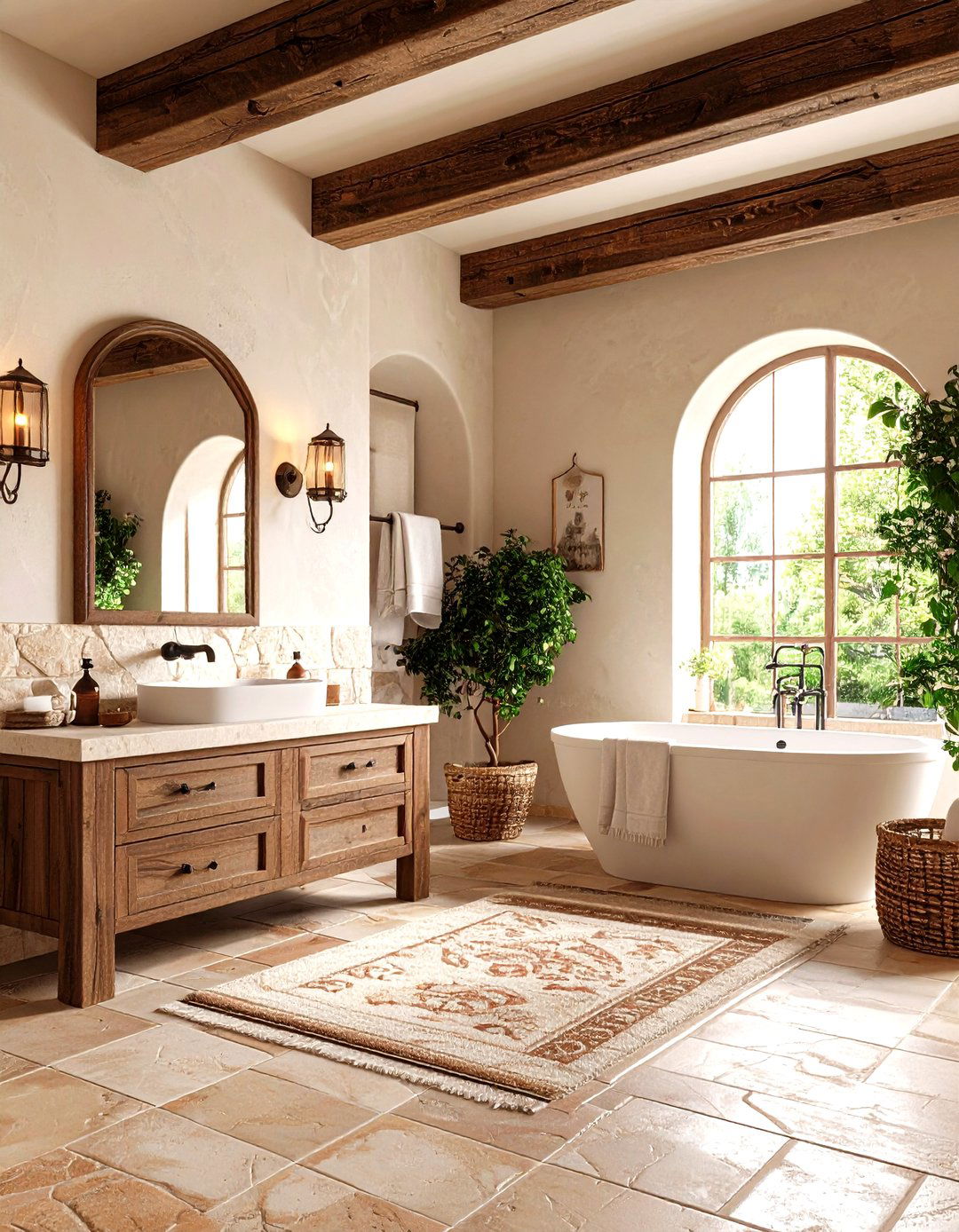 Tuscan Villa Vintage Bathroom with Warm Earth Tone Palette - 20 Vintage Bathroom Ideas