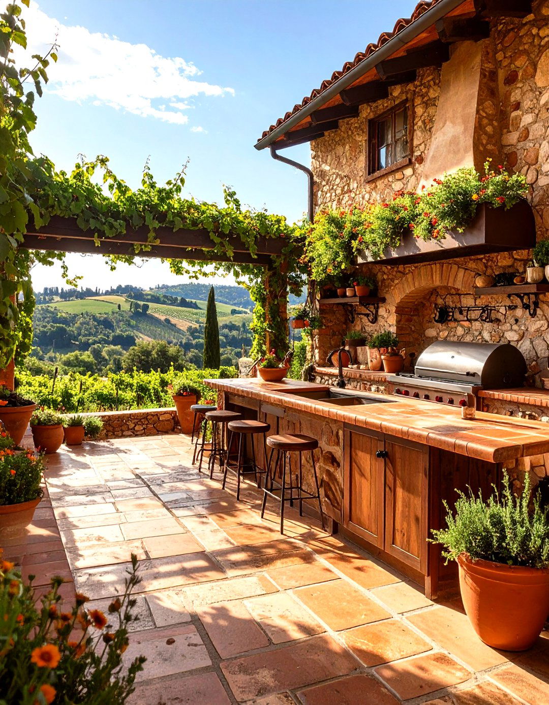 Tuscan Vineyard Rustic Outdoor Kitchen - 20 Rustic Outdoor Kitchen Ideas
