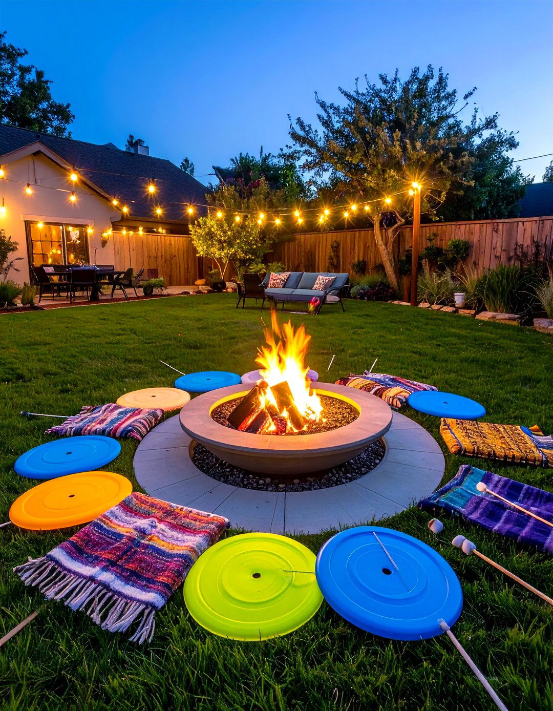 Twilight Fire Pit Story Circle for a Garden Party - 20 Garden Party Ideas