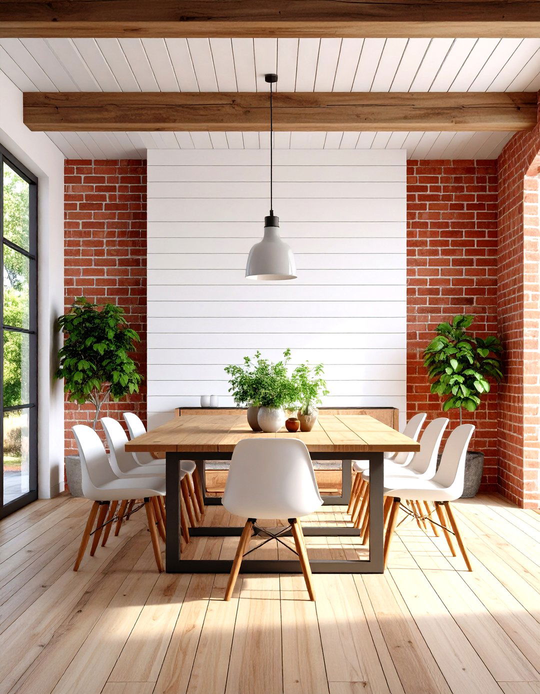 Two Material Feature Wall Shiplap and Brick - 20 Shiplap Dining Room Wall Ideas