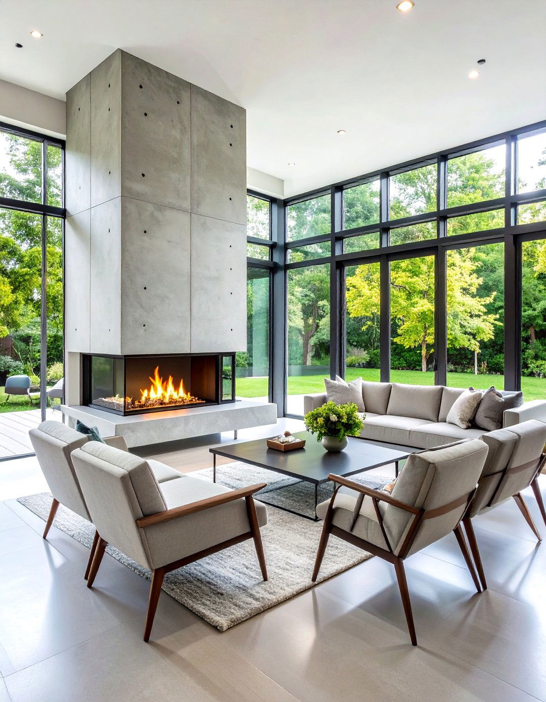 Two Sided Concrete Fireplace Room Divider - 20 Concrete Fireplace Ideas