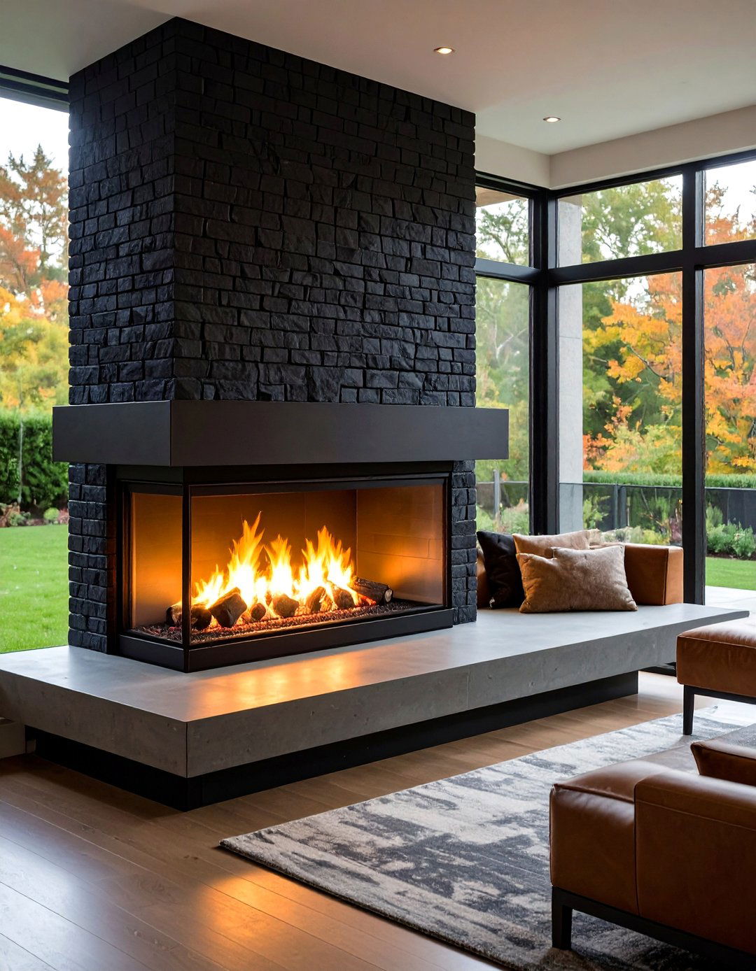Two Sided See Through Black Brick Fireplace - 20 Black Brick Fireplace Ideas