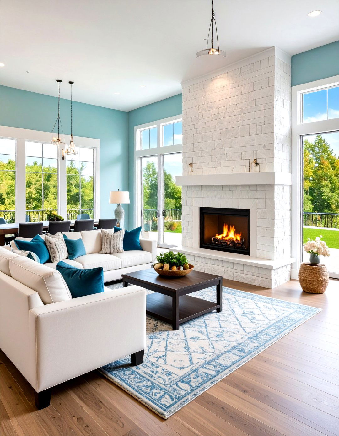Two Sided White Stone Fireplace for Open Floor Plans - 20 White Stone Fireplace Ideas