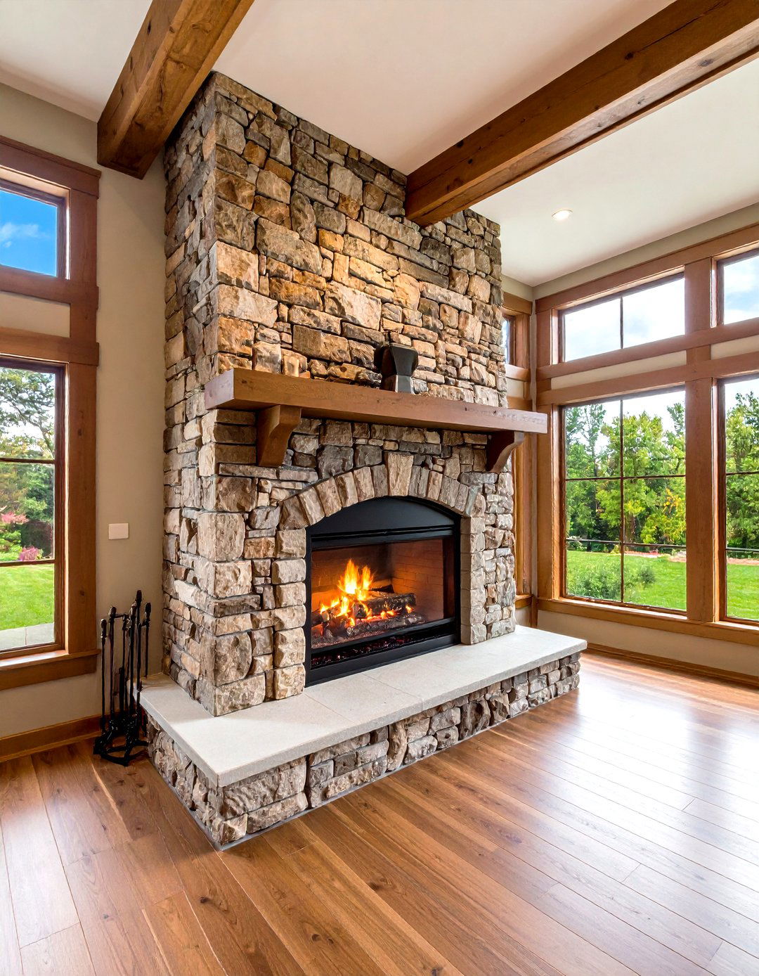 Two Story Faux Stone Fireplace in Vaulted Ceiling Rooms - 20 Faux Stone Fireplace Ideas