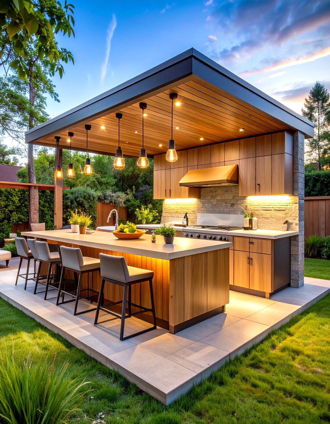 Two Tier Bar Style Outdoor Kitchen Island - 20 Outdoor Kitchen Island Ideas
