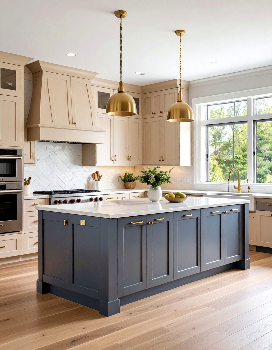 Two Tone Beige Kitchen Cabinets with Dark Accents - 20 Kitchens With Beige Kitchen Cabinets