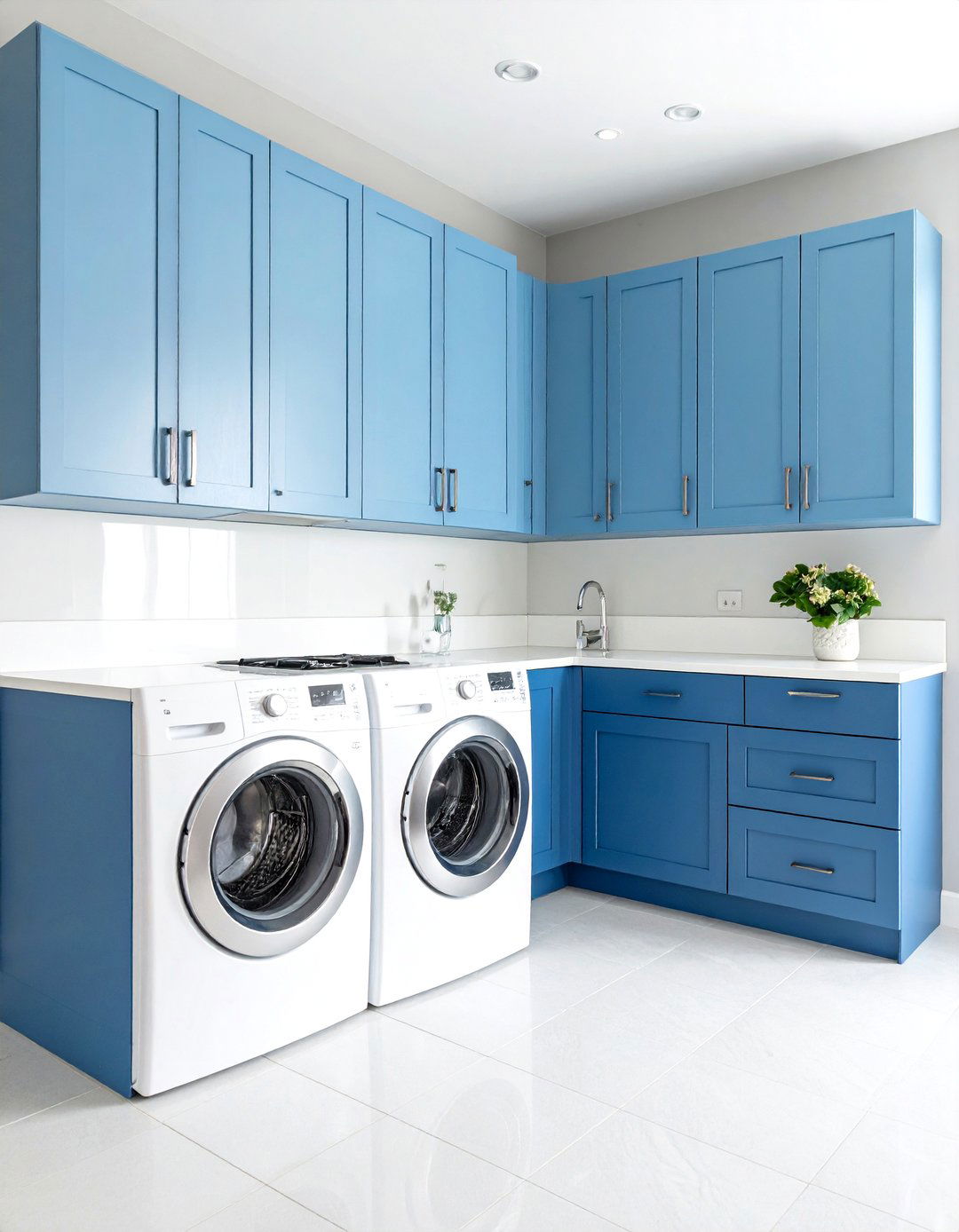 Two Tone Blue Laundry Room Cabinet Design - 20 Blue Laundry Room Ideas