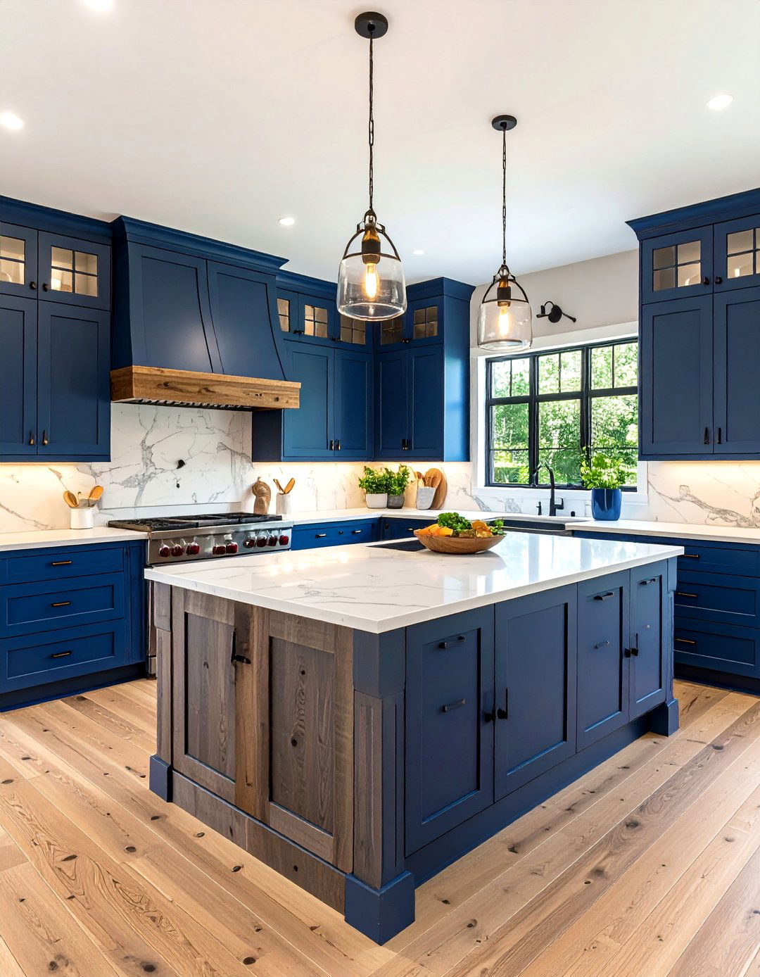 Two Tone Blue and Wood Farmhouse Kitchen Cabinets - 20 blue farmhouse kitchen cabinets