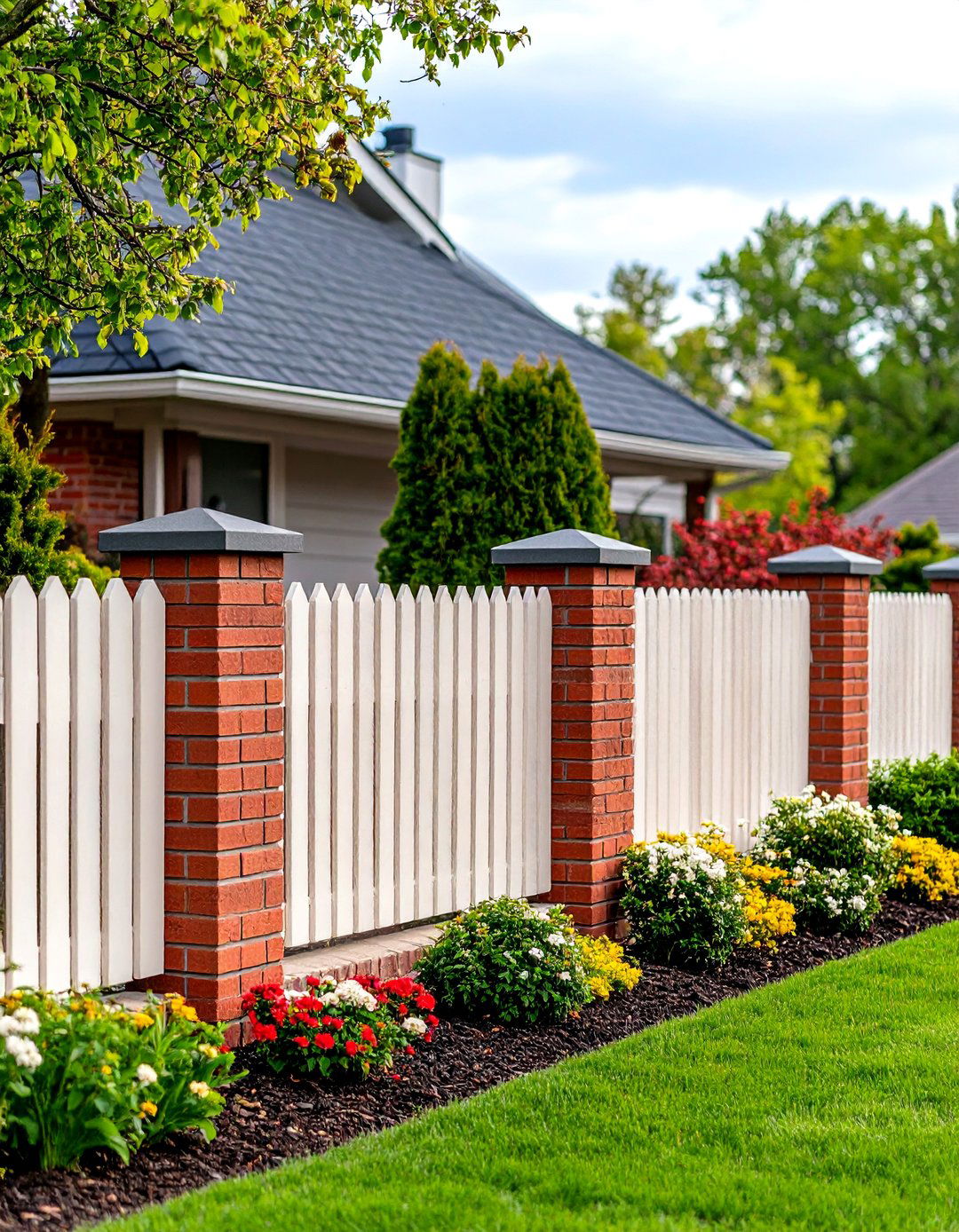 Two Tone Brick Fence with Color Contrast - 20 Brick Fence Ideas