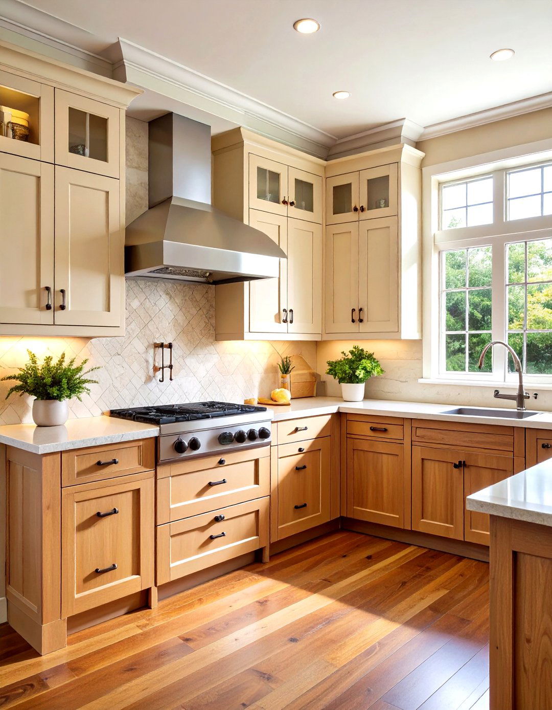 Two Tone Brilliance Off white Uppers with Walnut Lowers - 25 Off-white Kitchen Cabinets