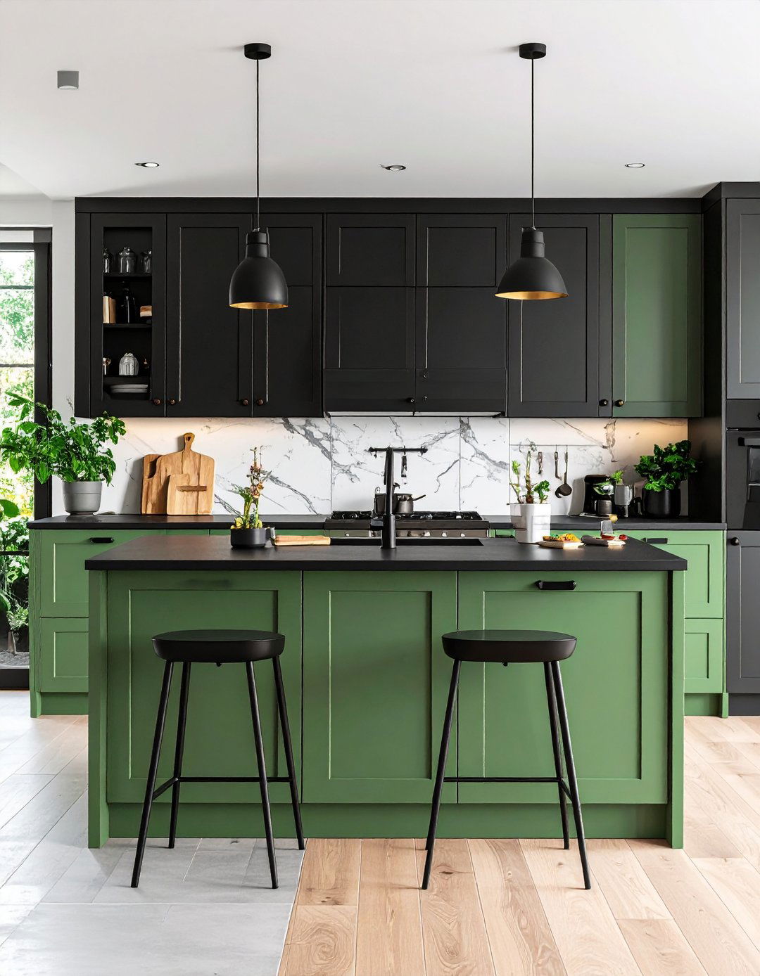 Two Tone Cabinet Design - 20 Sage Green and Black Kitchen Ideas