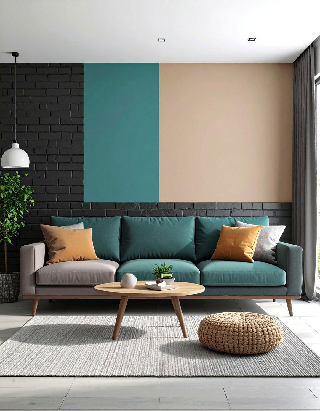 Two Tone Color Block Brick Accent Wall - 20 Brick Accent Wall Ideas