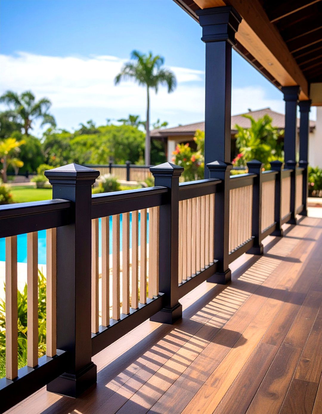 Two Tone Contrasting Railings to Make a Statement - 20 Pool Deck Railing Ideas