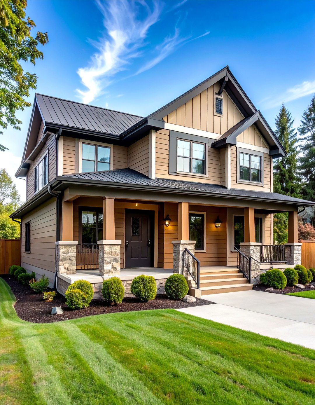 Two Tone Cream Over Brown Break Line House Exterior - 20 Cream and Brown House Exterior Ideas