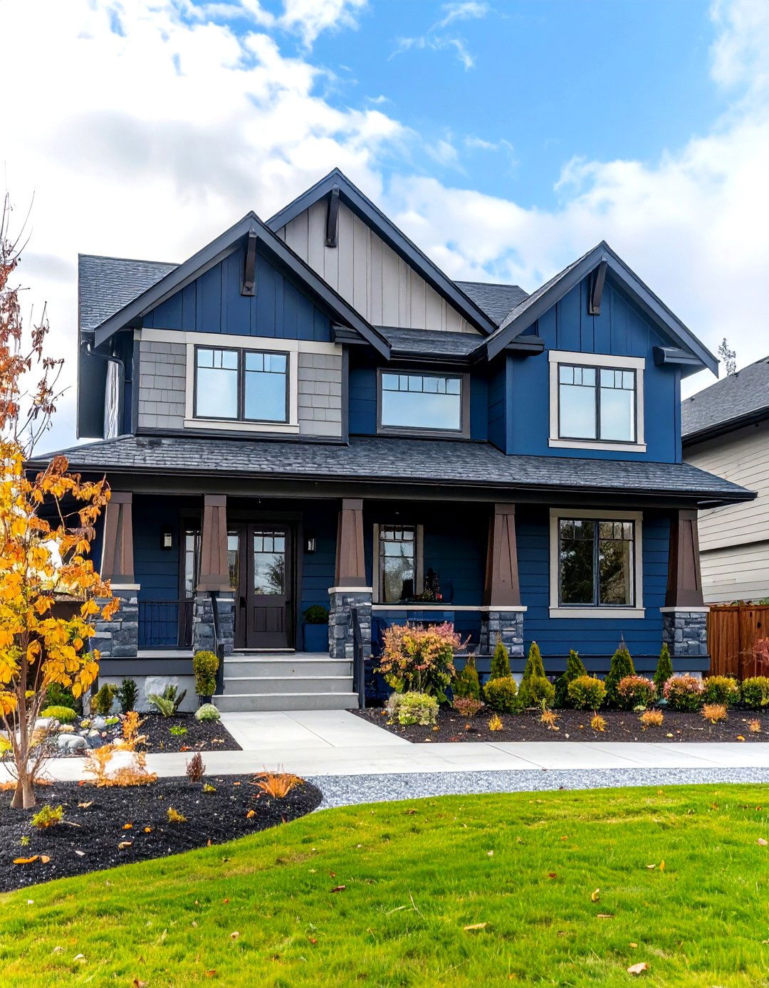 Two Tone Elevation for Visual Lift - 20 Dark Blue House With Black Trim
