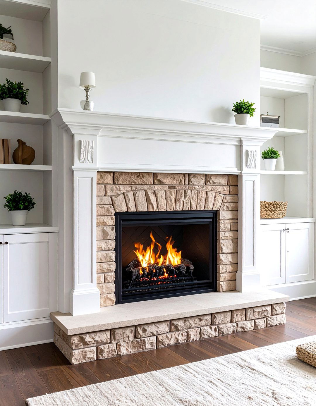 Two Tone Fireplace Mantel and Surround Contrast - 20 Fireplace Paint Ideas