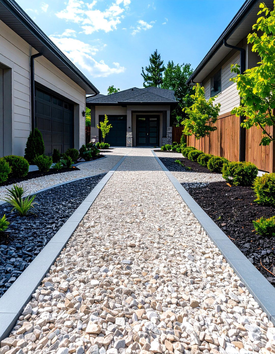 Two Tone Gravel Strip Driveway Statement - 20 Gravel Driveway Ideas