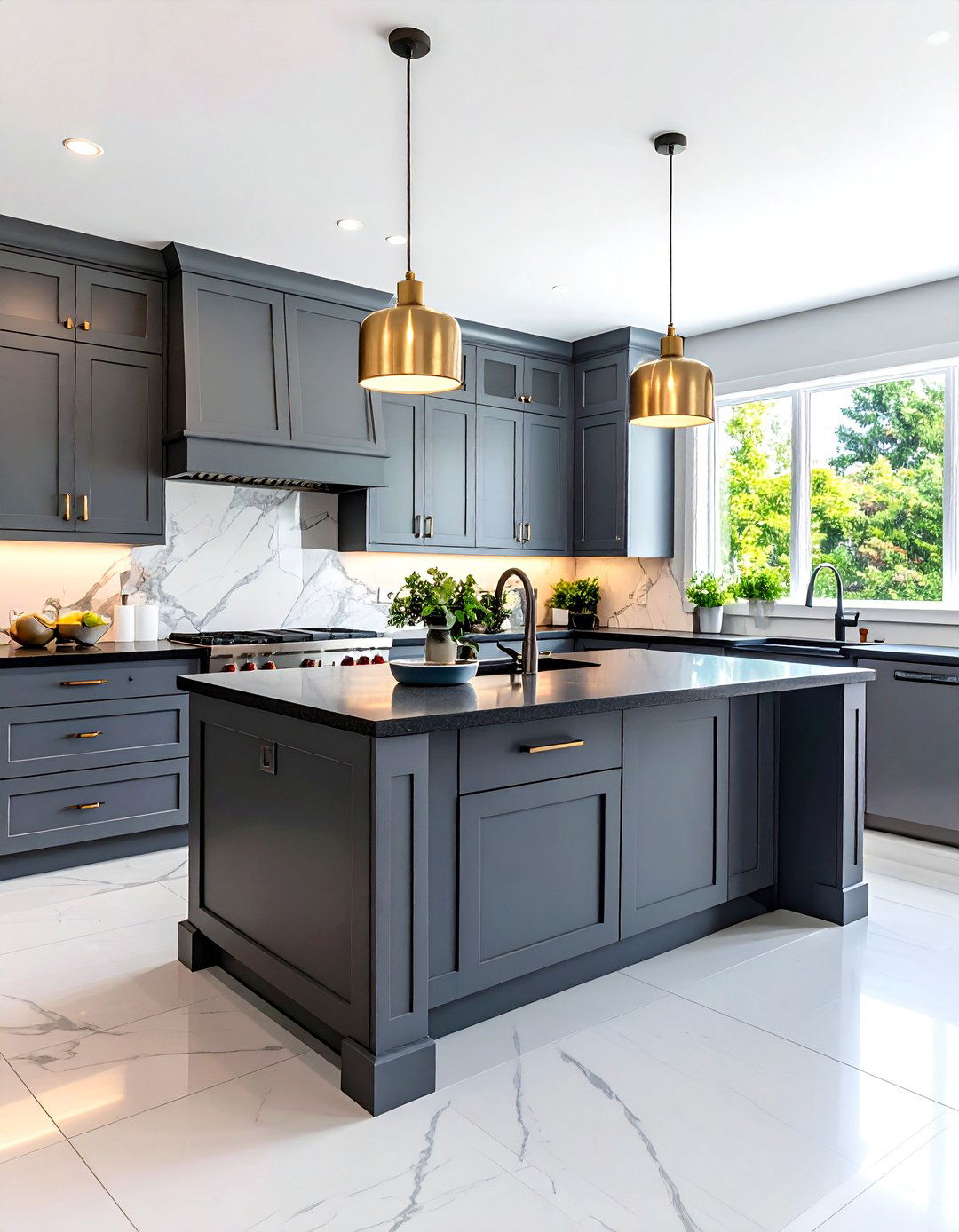 Two Tone Gray Cabinets and Black Countertops Island Kitchen - 20 Kitchen With Gray Cabinets And Black Countertops Ideas