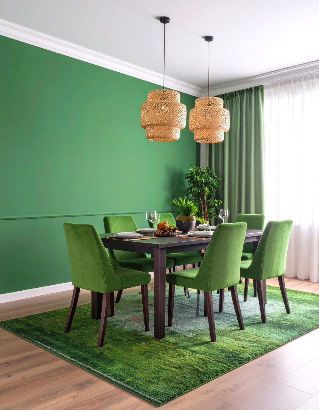 Two Tone Green Dining Room Walls for Architectural Interest - 20 Green Dining Room Ideas