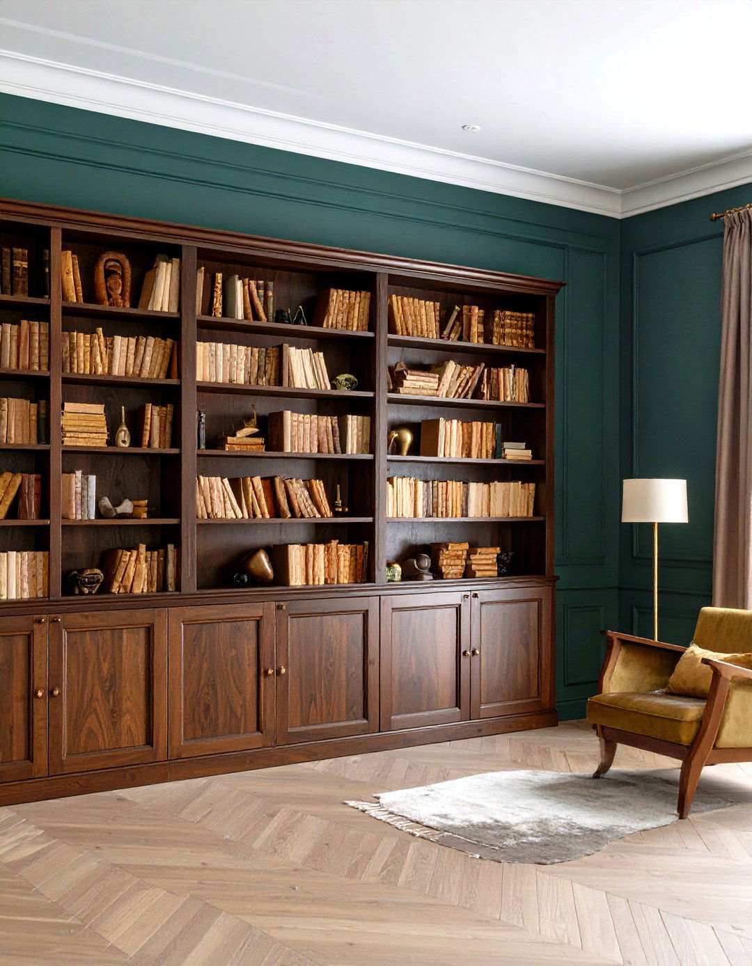 Two Tone Green Home Library Layers - 20 Dark Green Home Library Ideas and Inspiration