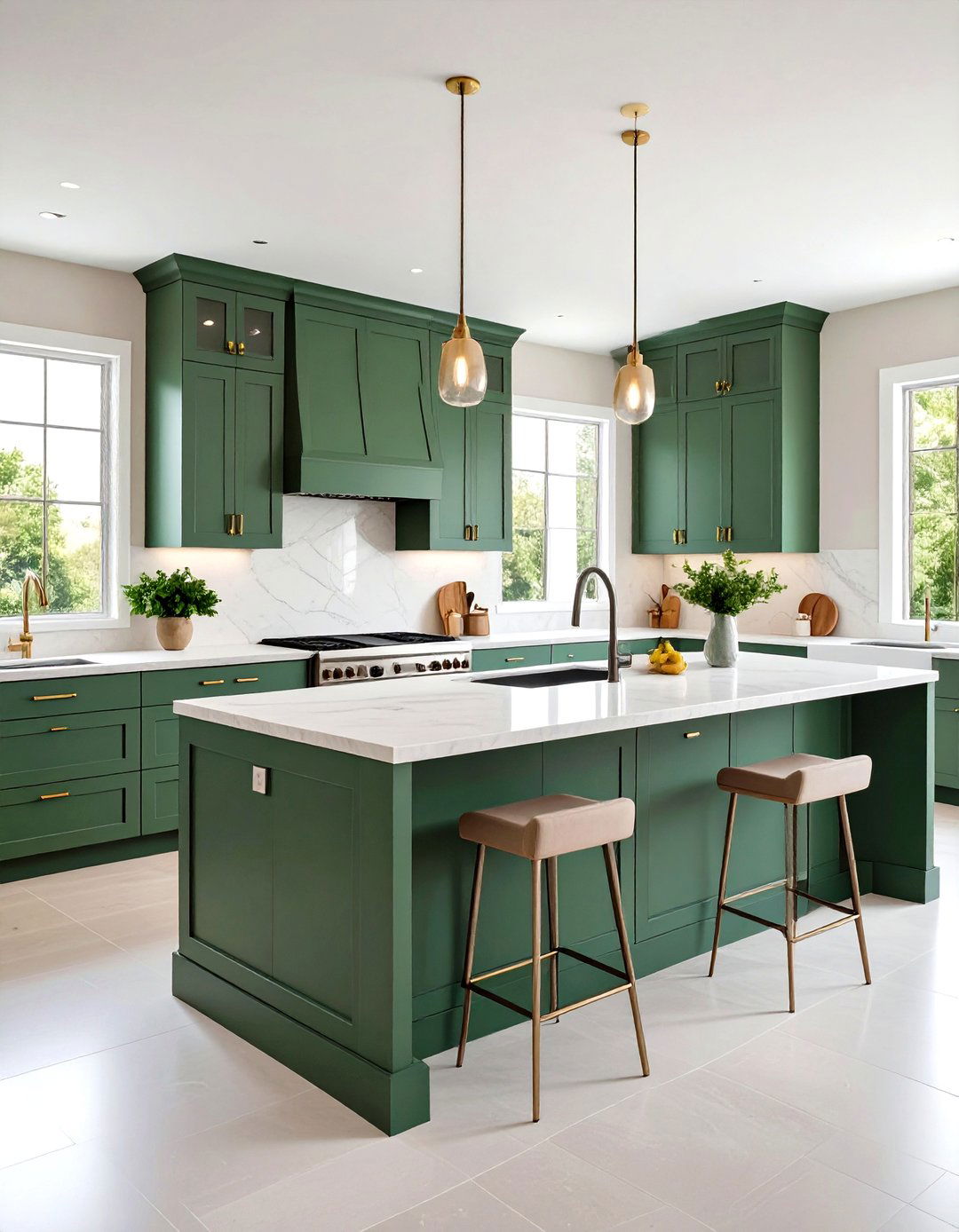 Two Tone Green and White Cabinet Balance - 20 Green Kitchen Cabinet Ideas