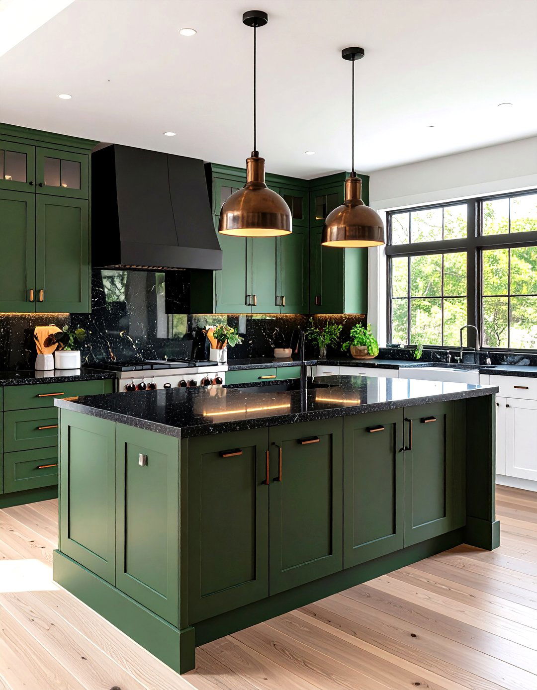 Two Tone Hunter Green Island - 20 Green Kitchen Cabinets With Black Countertops
