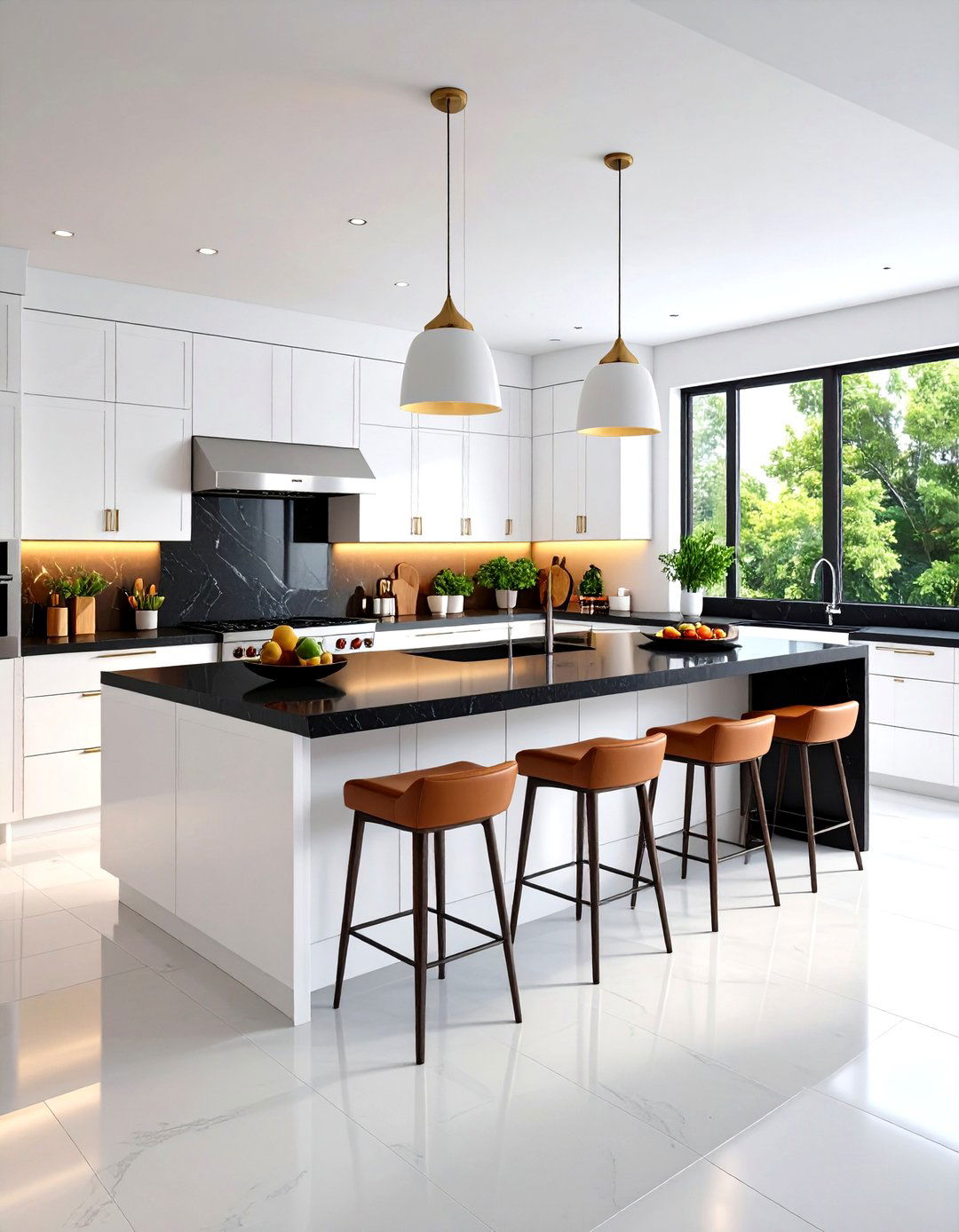 Two Tone Island White Kitchen with Black Countertops - 20 white kitchen with black countertops ideas
