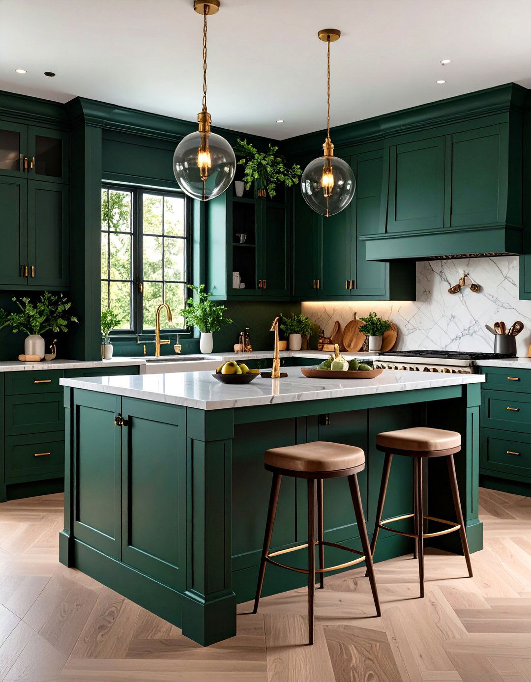Two Tone Island in a Dark Green Kitchen - 20 Dark Green Kitchen Ideas